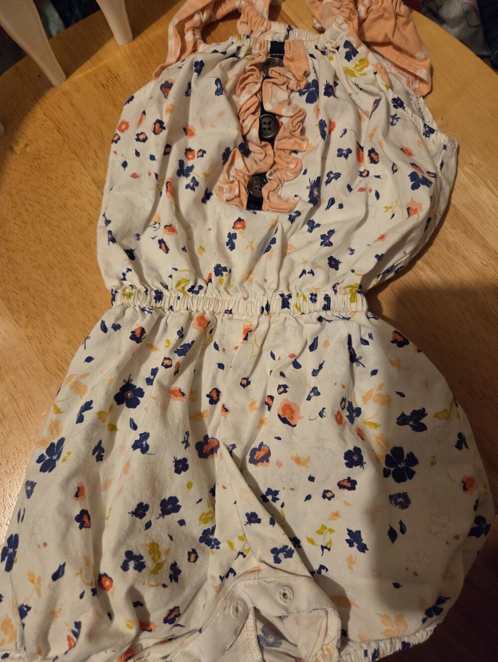 cheeky plum White Floral Romper with Navy & Peach Accents